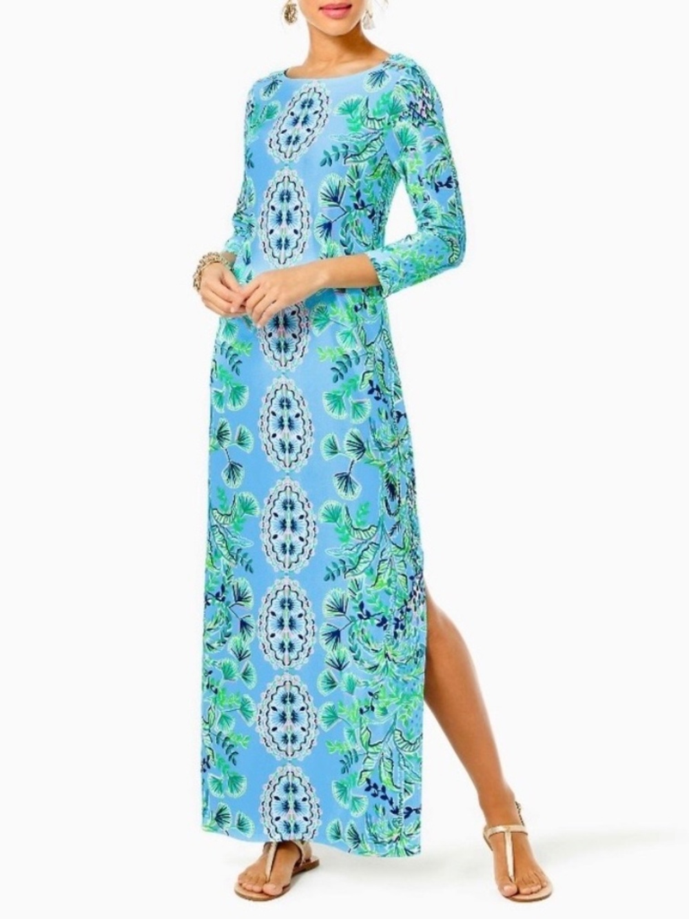 NWT Lily Pulitzer Seralina Chillylilly S Frenchie Blue Mosaic Shells Maxi Dress